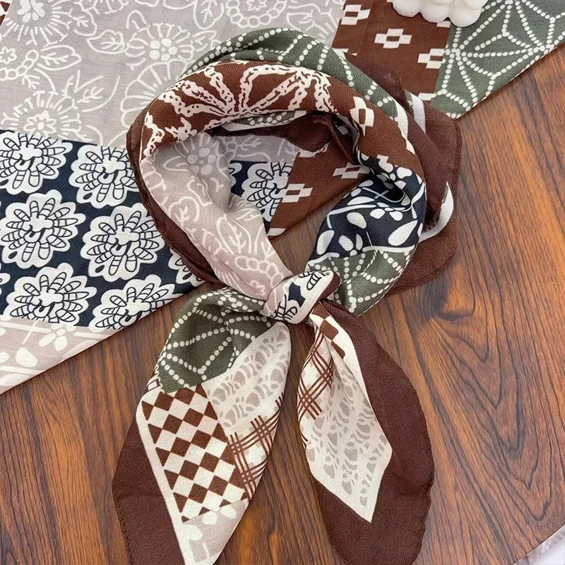 Y2k Bandana Cotton Floral Print Neckerchief Women Korean Cotton Linen Square Scarf Elegant Neck Scarves Small Wraps Bandana