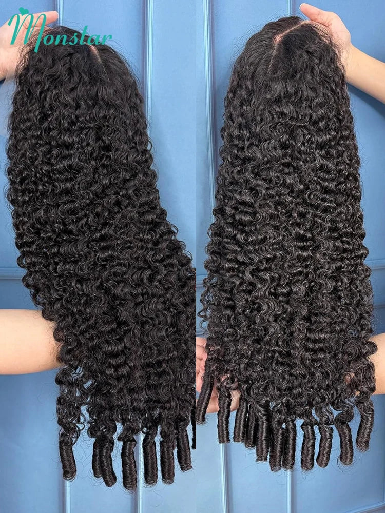 300% Density Burmese Curly Human Hair Wigs 13x4 13x6 HD Full Lace Frontal Wig 100% Human Hair Wigs with Spiral End Natural Black Badiee Stylez