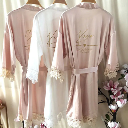 Customized Summer Lace Sleepwear Bride&Bridemaid Wedding Robe Personalized Gown Champagne Kimono Silk Bathrobe Satin Night Dress