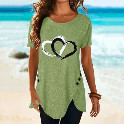 Women's Short-sleeve Heart Printed T-shirt Summer Casual Loose Long Top Tee Shirt Clothing Fashion T Shirt Streewear Oversized