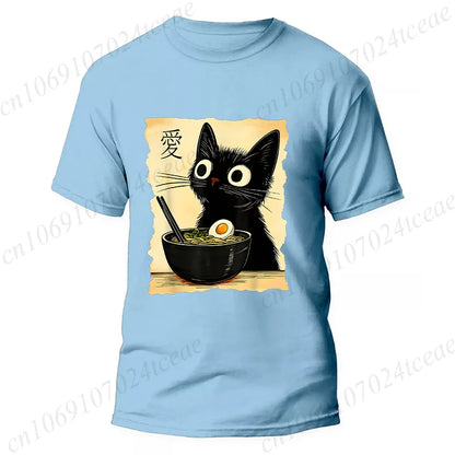 Funny Cat Ramen Graphic Tee Japanese Kawaii Anime Cat T-Shirt Fashion T-shirts Short Sleeve Clothes Trend Casual Unisex Tshirts X250102-1-10