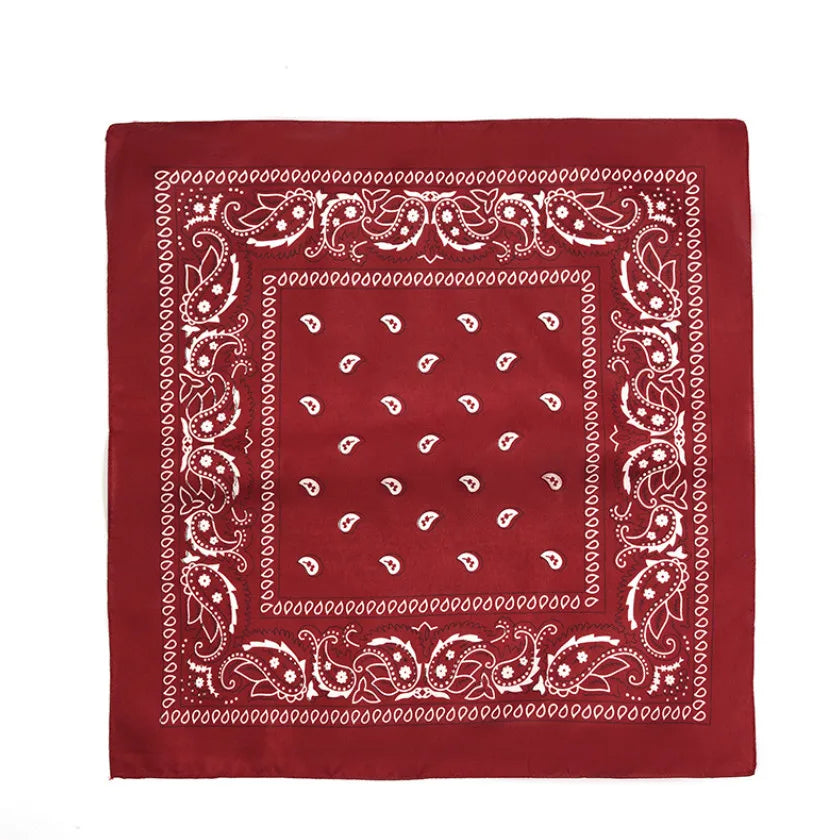 Fashion Hip Hop Bandana Kerchief Unisex Black Hair Band Neck Scarf Headwear Wrist Wraps Head Square Scarves Print Handkerchief wine red 55CM-55CM