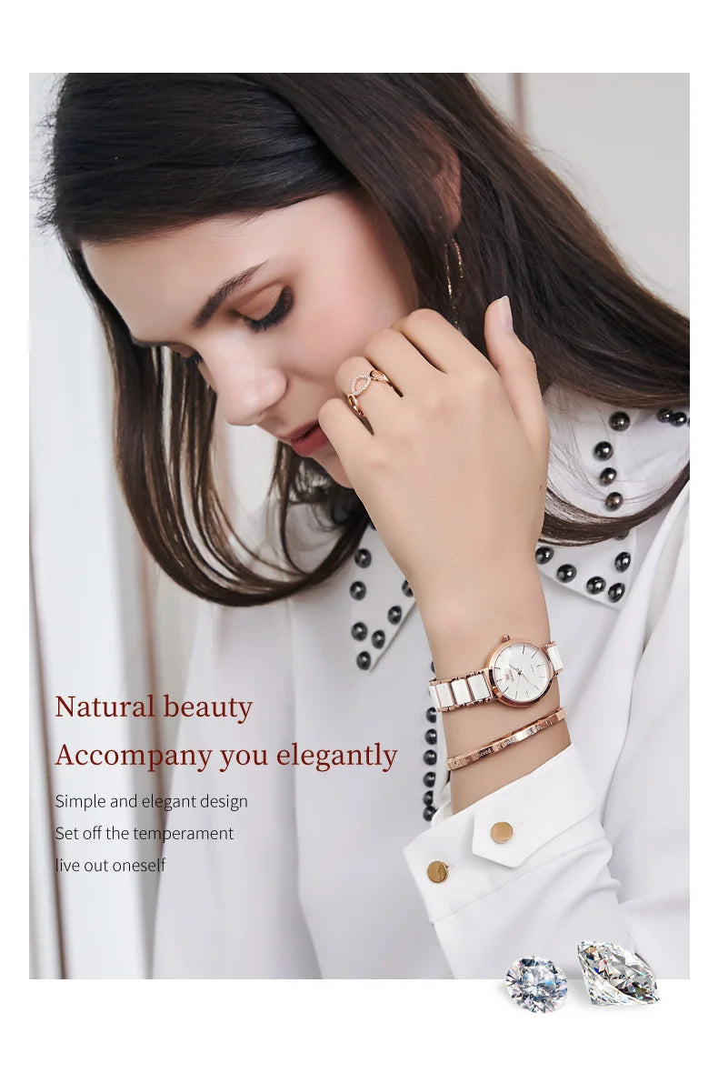 OLEVS Luxury Brand Women Watches Ceramic Tape Japanese Movement Quartz Watch for Lady Gift Bracelet Fashion Versatile Exquisite