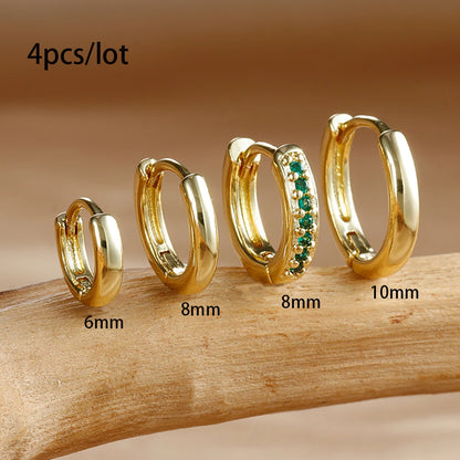 4PCS Set Stainless Steel Huggie Minimal Hoop Earrings 6/8/10mm Crystal Zirconia Helix Tragus Cartilage Earrings Piercing Jewelry Badiee Stylez