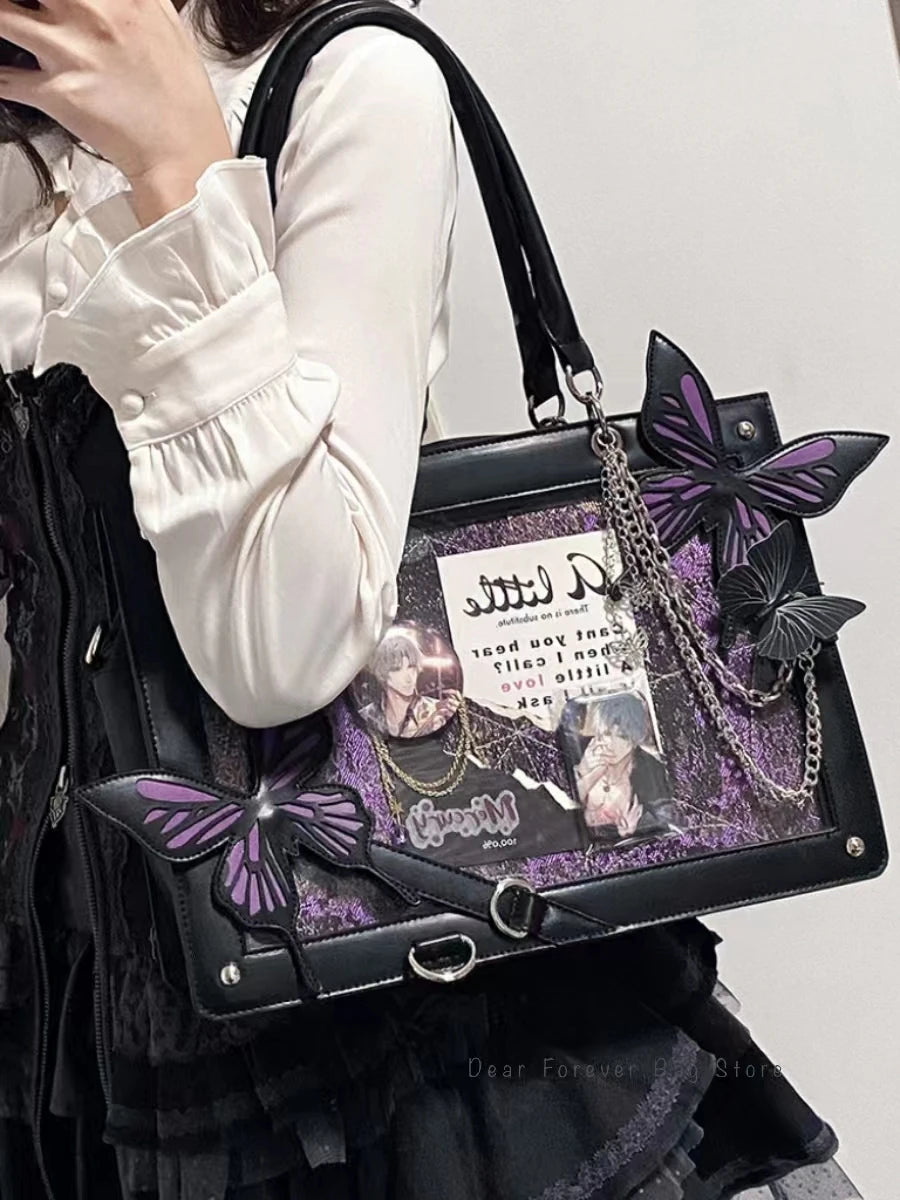 Labyrinth Butterfly Spider Web Letter Chain Handbags DIY Transparent Ita Bag Y2K Lolita Gothic Tote Vintage Fashion Shoulder Bag