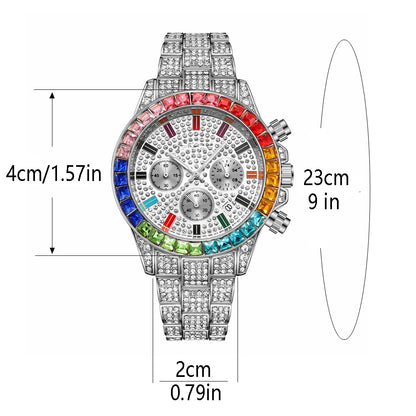 Fashion Hiphop Women Quartz Watch Luxury Cuban Bracelet Chain Sets Rhinestones Dress Wristwatch For Ladies Gift