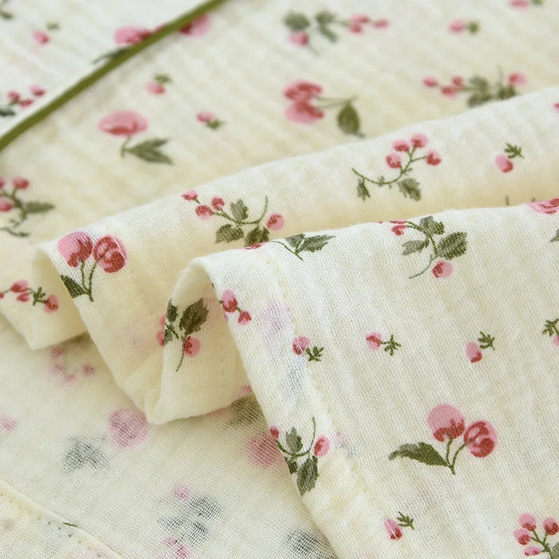 2025 Spring and Autumn Women's Pajama Set 100% Cotton Crepe Long sleeved Pants Two piece Cute and Sweet Home Fury Set Ladies