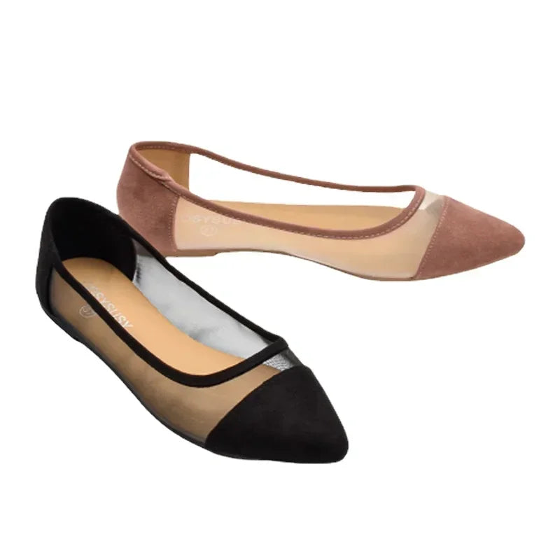 Women's Casual Sandals Pointed Spliced Flat Shoes for Women's Daily Shallow Mouth Fashion Mesh Shoes Single Shoe Women Shoes