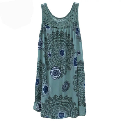 Women's clothing summer sleeveless camisole dress lace print sleeveless large swing loose sexy dress long skirt plus size Military Green