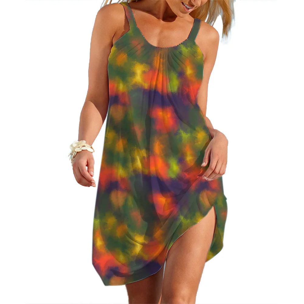 Women's A-line Slip Dress Girls Elegant Tie Dye Clothes Casual Clothes Sale Woman Loose Daily Wear Streetwear Lady Soft Dresses DDQ-SK167