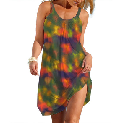 Women's A-line Slip Dress Girls Elegant Tie Dye Clothes Casual Clothes Sale Woman Loose Daily Wear Streetwear Lady Soft Dresses DDQ-SK167