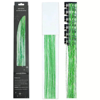 6-Piece Set BB Clip Tinsel Hair Metal Laser Gold Thread PET Laser Thread Highlighting Cross-Border Hair Accessories BB clip laser green tassel (6 black boxed)
