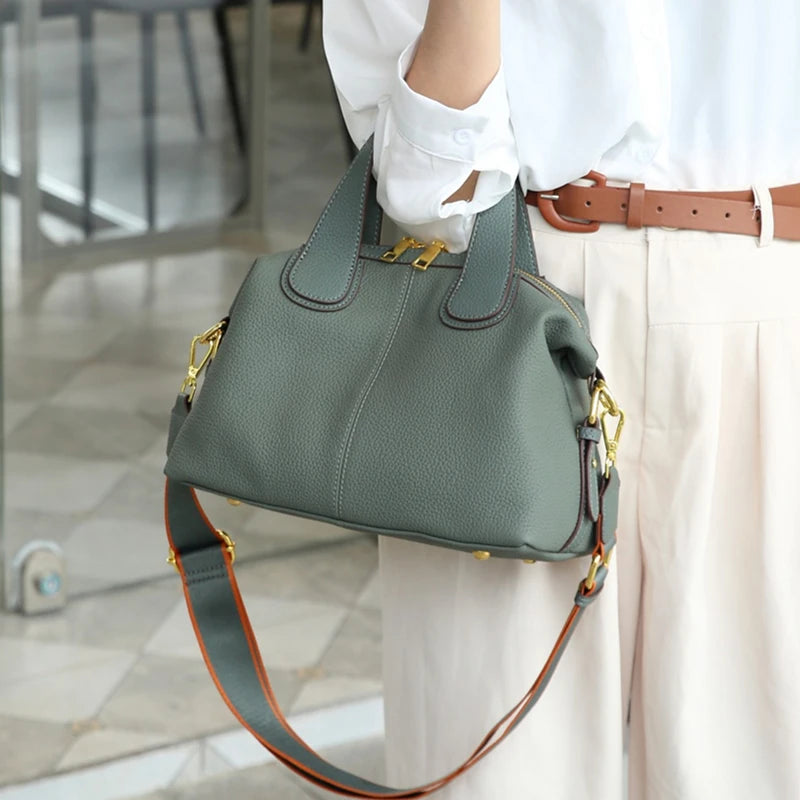 Toptrends Cowhide Genuine Leather Handbags For Women 2025 Luxury Designer Satchel Boston Office Ladies Shoulder Crossbody Bags