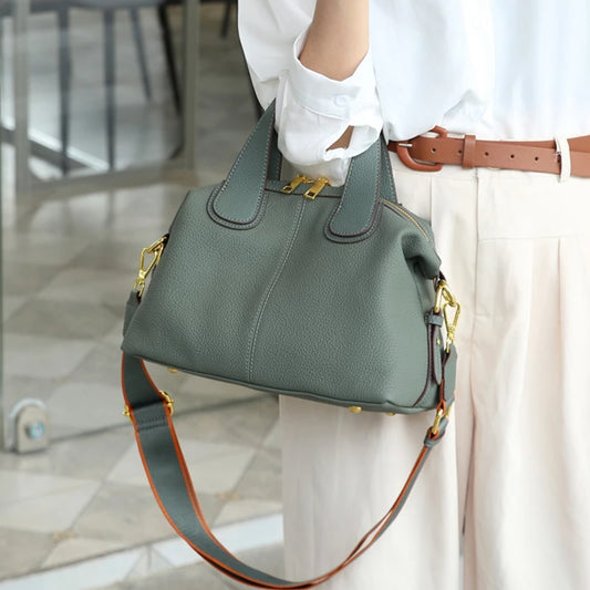 Toptrends Cowhide Genuine Leather Handbags For Women 2025 Luxury Designer Satchel Boston Office Ladies Shoulder Crossbody Bags