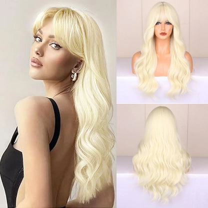 Light golden synthetic wig with big waves for Halloween party, cosplay wig, everyday wig, high-temperature hair silk wig set Badiee Stylez