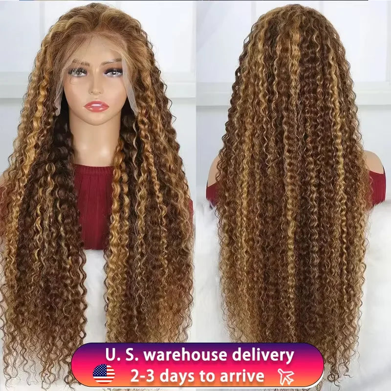 13x6 Highlight Wig Human Hair Deep Wave 40 Inch HD Lace Front Human Hair Wig 200 Density 4/27 Ombre Brown Blonde Lace Front Wigs 427 Deep Wave United States