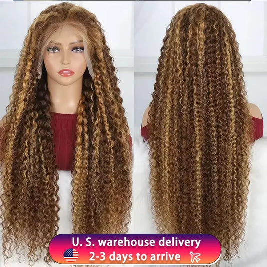 13x6 Highlight Wig Human Hair Deep Wave 40 Inch HD Lace Front Human Hair Wig 200 Density 4/27 Ombre Brown Blonde Lace Front Wigs 427 Deep Wave United States