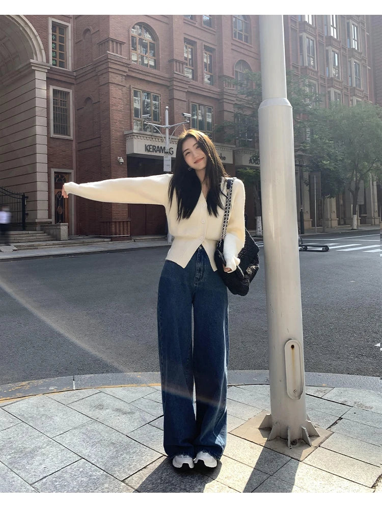 AOSSVIAO Knitted Casual Cardigan 2025 Autumn Winter Elegance Solid Color V-neck Sweater Unique and Niche Slim Fit Tops Badiee Stylez