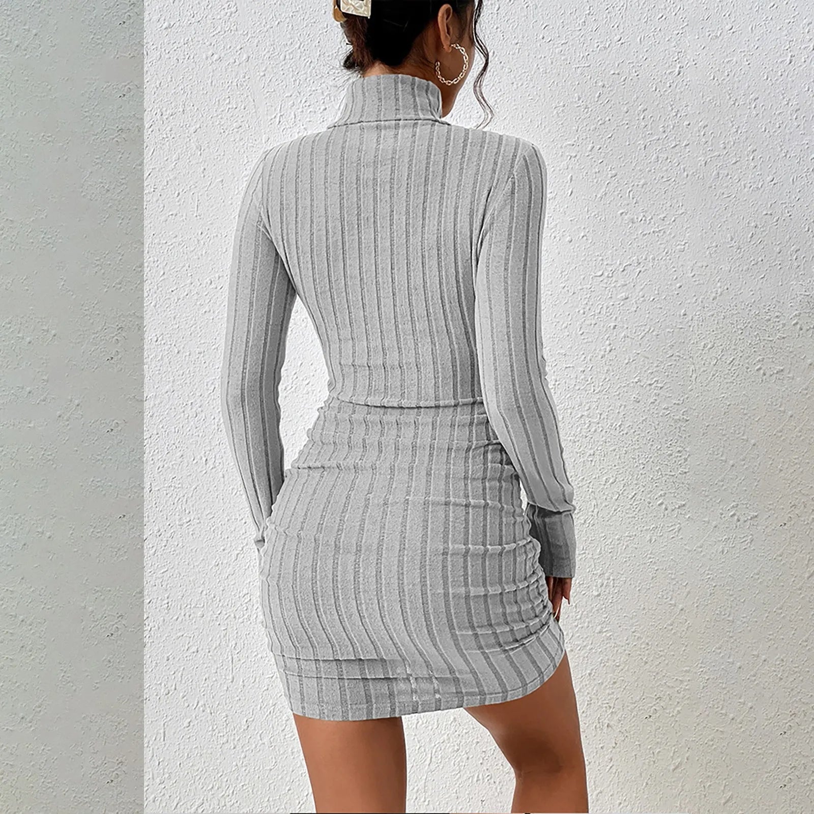 Knitted Bottoming Dress Women Elegant Party Autumn Winter Turtleneck Long Sleeves Sexy Sheath Mini Dresses Bodycon Club Dress Badiee Stylez