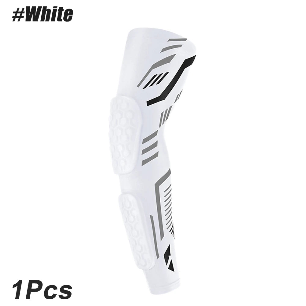 Anti-collision Arm Sleeve Protective Compression with Elbow Honeycomb Pad for Youth & Adult Sport Basketball Football Volleyball White-1Pcs