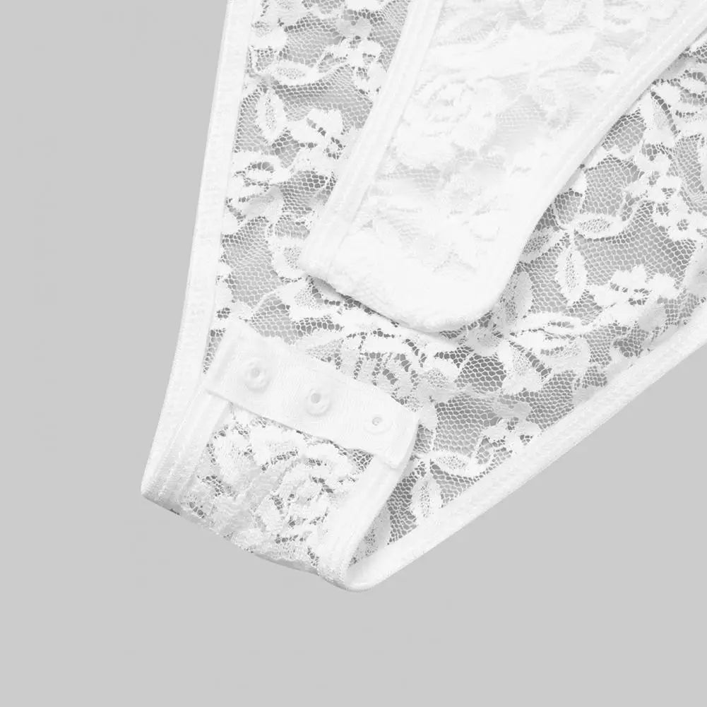 Slim Fit Bodysuit Elegant Lace Embroidered Bodysuit Deep V Neck Long Sleeve Playsuit Women's Slim Fit Spring Romper Lace