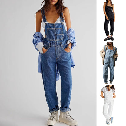 2023 Summer Black Jumpsuit Women Loose Dungarees Overalls Wide Leg Women Long Jumpsuit Ladies Overalls For Women