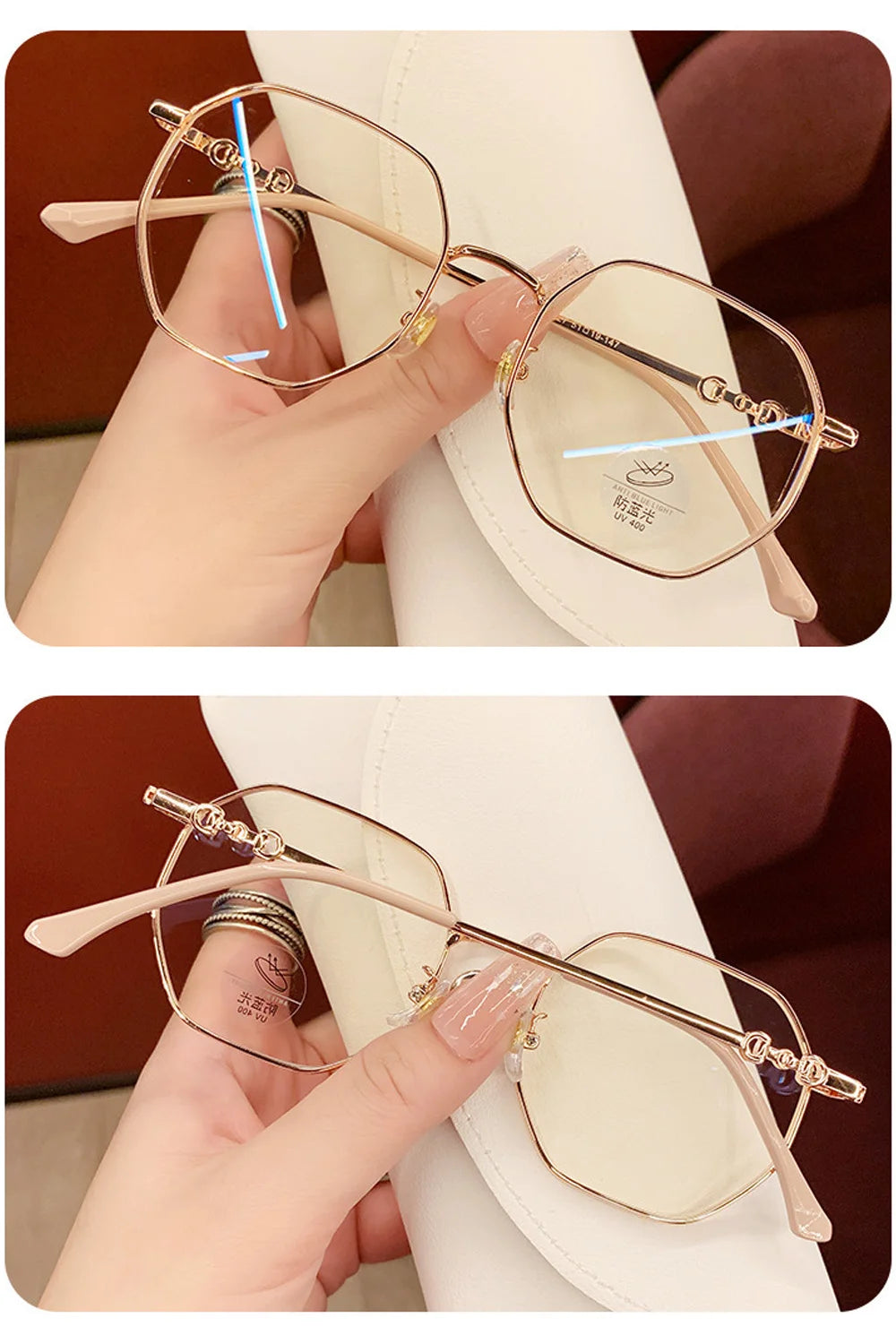Hot Sale Rose Gold Square Glasses High Quality Anti-Blue Light Flat Glasses HD Durable Transparent Lens Eyewear Fast Shipping