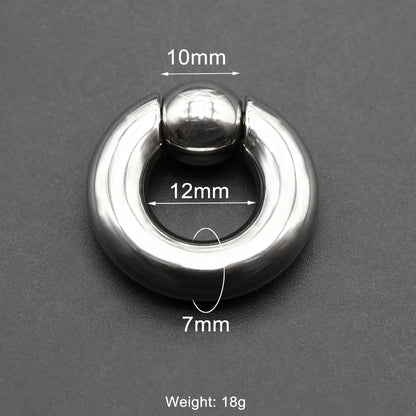 1Pc Large Gauges Stainless Steel CAPTIVE SPRING BEAD RING for Septum Piercing BCR Nose Ring Hoop Expander Earlobe Earrings 00G 7x12-10mm 1 Piece