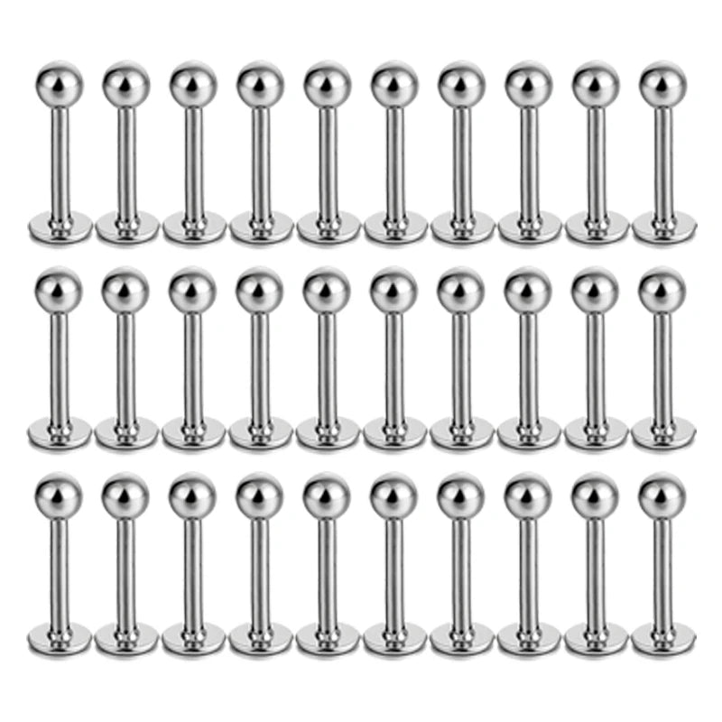 10-100pcs/lot Stainless Steel Labret Lip Bar Rings Stud Tragus Helix Bar Ear Cartilage Piercings Jewelry for Women Men 3mm Ball 10pcs 16G(1.2mm)x10mm