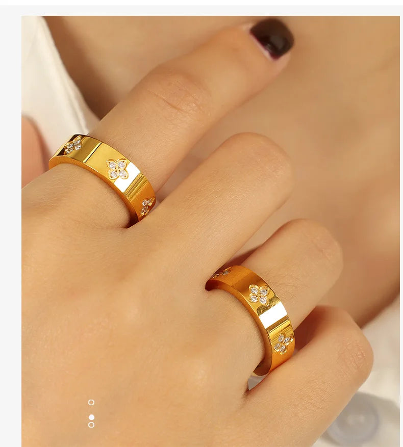 Keen-on Rings Stainless Steel Jewelry Woman Waterproof Water Drill Engagement Classic Retro Trends 2025 Products PVD Plating