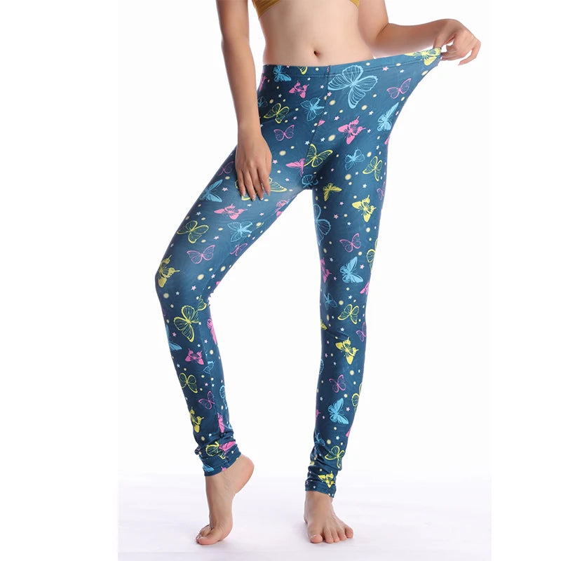 Women Leggings High Waist Cartoon Comic Beauty Print Trousers Soft Female Casual Elastic Pant Silver One Size