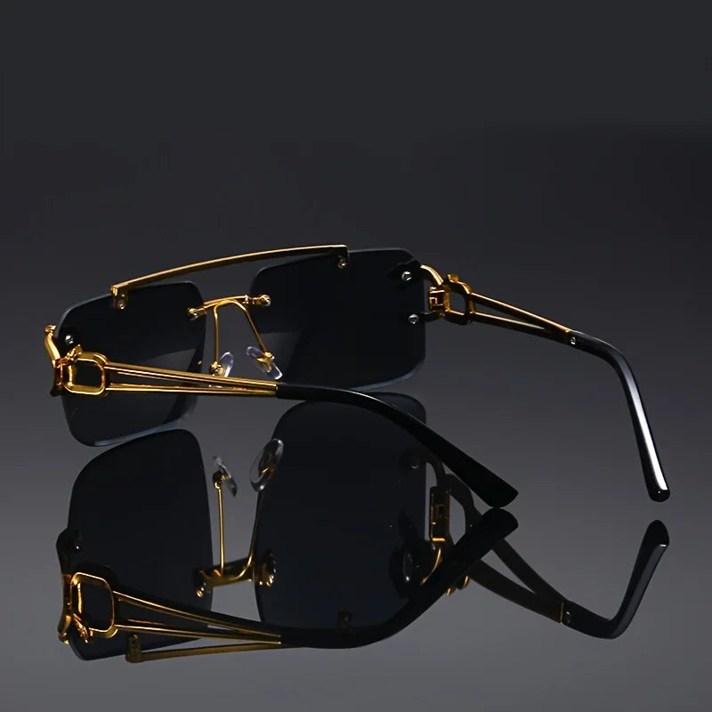Vintage Luxury Golden Fahsion Glasses Cool Tiger Stand Women's Frameless Black For Men And Women Outdoor Travel Anti Glare Glass Badiee Stylez