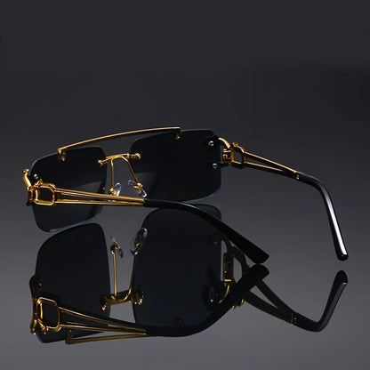 Vintage Luxury Golden Fahsion Glasses Cool Tiger Stand Women's Frameless Black For Men And Women Outdoor Travel Anti Glare Glass Badiee Stylez