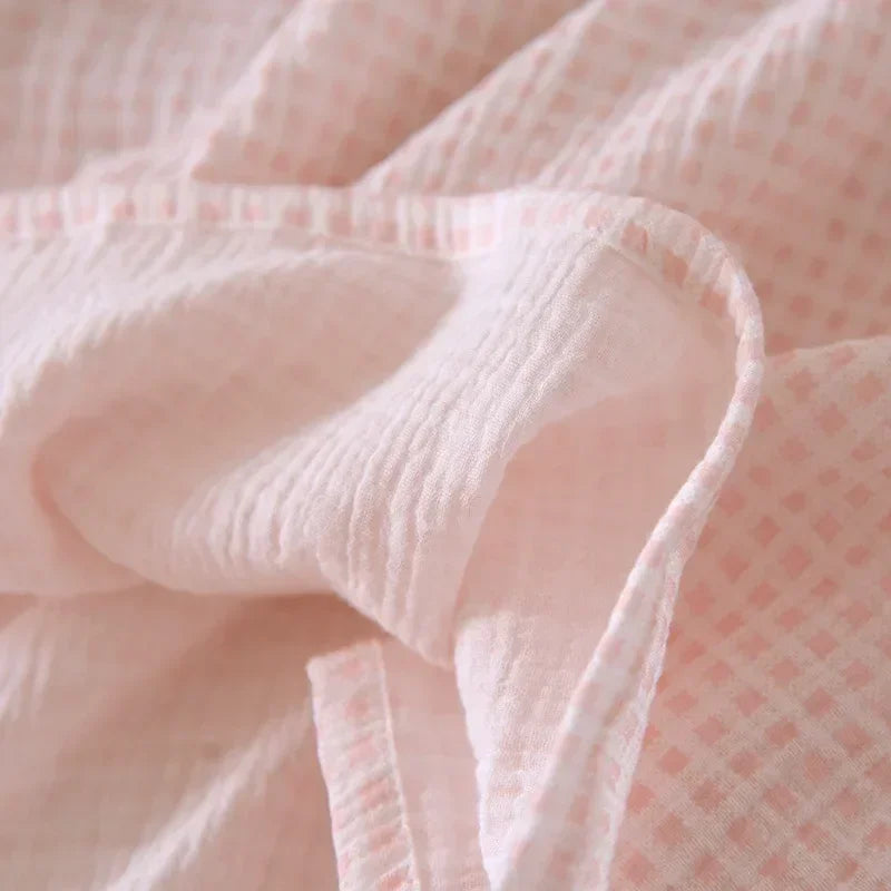 2025 Japanese summer new women's pajamas suit short-sleeved shorts two-piece 100% cotton crepe simple checked thin home clothes