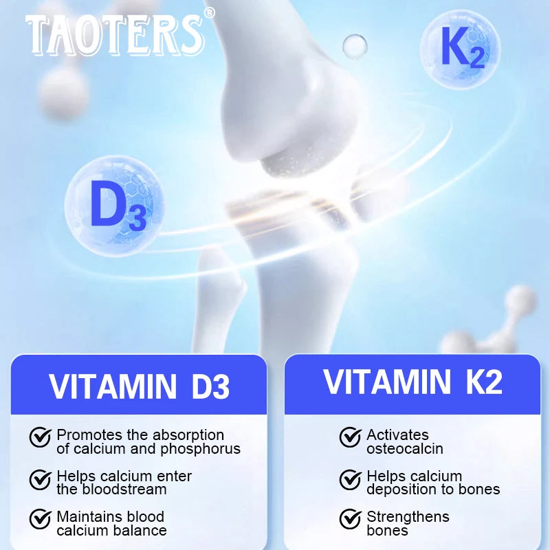 TAOTERS Vitamin D3+K2 supplement promotes calcium absorption, cardiovascular health, and helps human growth and development