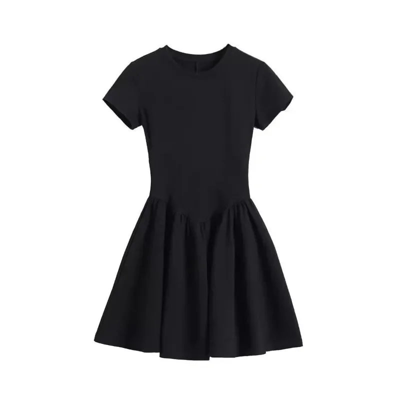 Audrey Hepburn Inspired Chic Short Sleeve Dress 2025 Summer Petite Slimming Fit Sweet-Sexy Vibe Casual Elegant Women's Fashion Badiee Stylez