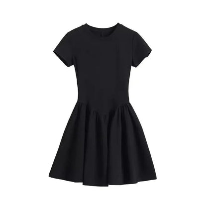 Audrey Hepburn Inspired Chic Short Sleeve Dress 2025 Summer Petite Slimming Fit Sweet-Sexy Vibe Casual Elegant Women's Fashion Badiee Stylez