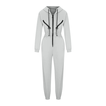 Autumn Women's Monochrome Long-Sleeved Jumpsuit Solid Color Zip-up Sportswear Female Winter Casual Tracksuit Fashionable Hoodies Badiee Stylez