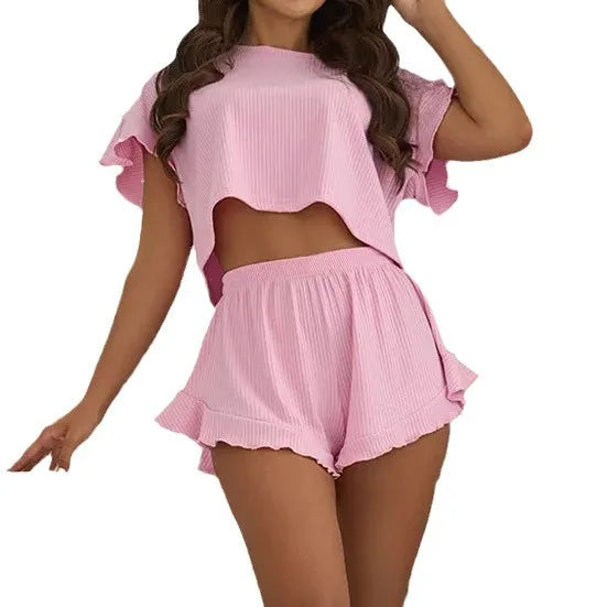 New Summer Women's Pajamas New Ruffled Loose Short Tops and Shorts Two-piece Set Women's Home Clothes