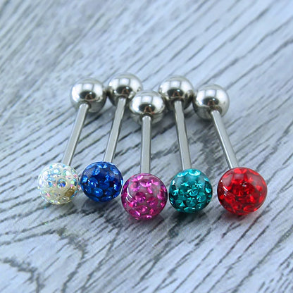 ZS 1Piece 14G Oil Luminescence Tongue Piercing Rings Stainless Steel Tongue Stud Skull Star Studs Earrings BCR Piercings Jewelry Badiee Stylez