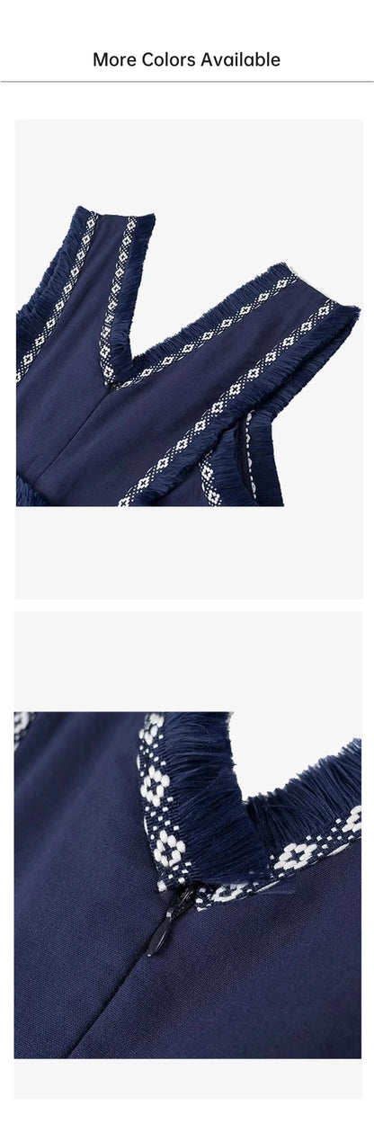 PB&ZA2024 Summer New Product: Casual Women's Fashion V-neck Sleeveless Waist Collection with Tassel Decoration Dress