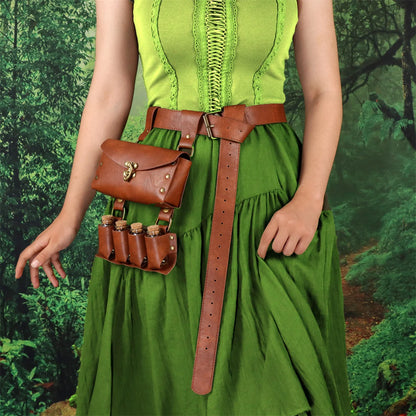 Renaissance Leather Belt Medieval Wizard Alchemy Glass Magic Bottle Cork Bottle Stopper Copper Coin Waist Bag Cosplay Belt Badiee Stylez