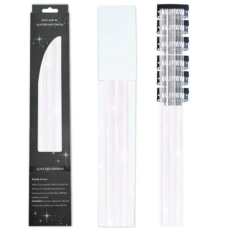 6-Piece Set BB Clip Tinsel Hair Metal Laser Gold Thread PET Laser Thread Highlighting Cross-Border Hair Accessories