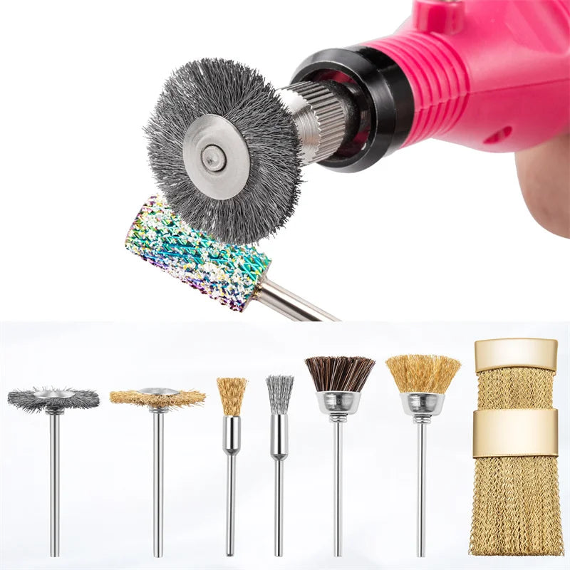 Nail Drill Bit Cleaning Brush Manicure Grinding Head Dual Brush Electric Drills Copper Wire Drill Brush Cleaner Nail Art Tools