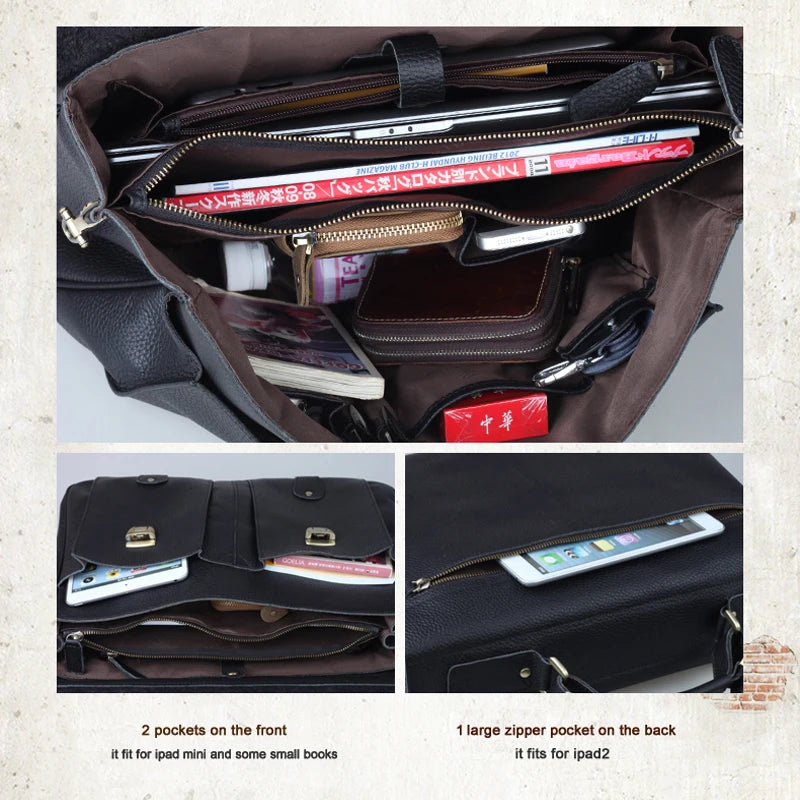 FANCODI Genuine Leather Briefcase men Business Bag Male Portfolio Attache Case Leather 15.6" Laptop Bag Office tote Handbag big