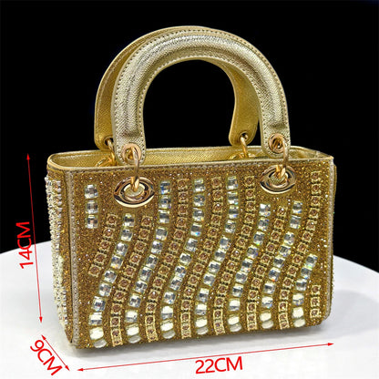 2025 Luxurious Italian Women's Party Shoes & Bag Set – Elegant Golden Rhinestone Spring/Summer Sandals with Pointed High Heels f