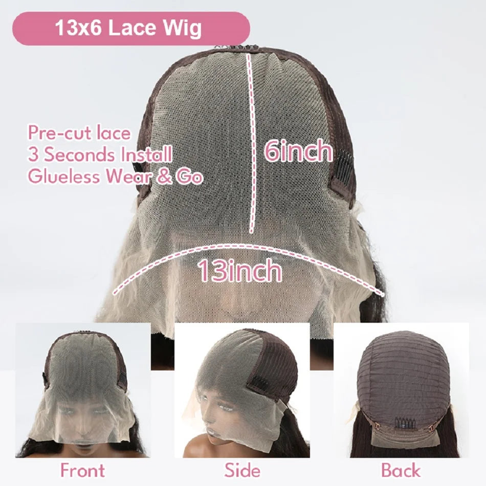 High Density Kinky Straight 360 Lace Front Wigs Human Hair Brazilian 40 Inch Yaki Straight 13x6 HD Lace Frontal Wig Preplucked