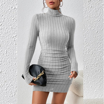 Knitted Bottoming Dress Women Elegant Party Autumn Winter Turtleneck Long Sleeves Sexy Sheath Mini Dresses Bodycon Club Dress Badiee Stylez