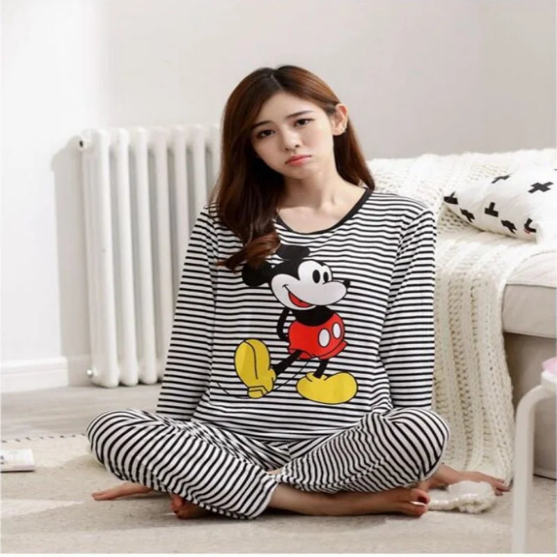 Spring And Autumn Long Sleeve+Long Pants Two Piece Pajama Set For Women Cartoon Cute Mickey Home Clothes Set 2