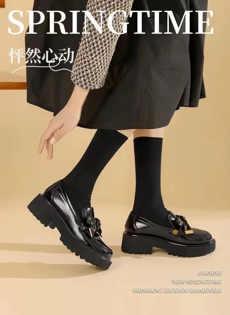 TOPHQWS British Style Women's Loafers High Quality Leather Mary Janes Shoes Retro Round Toe Lolita Platform Shoes Slip On Flats